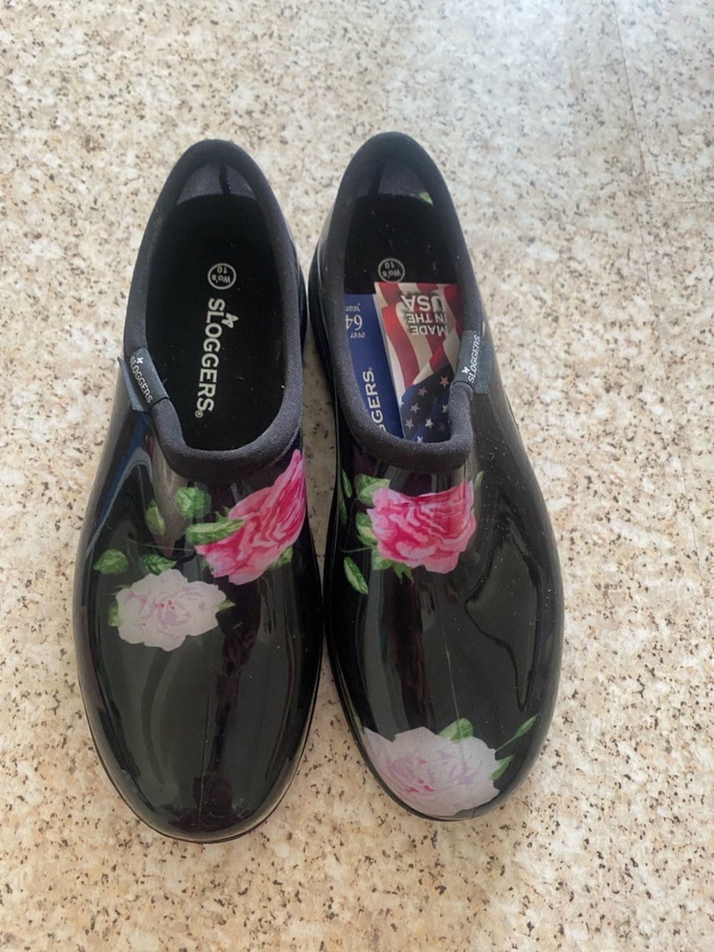 Sloggers Black Floral Waterproof Slip-On Garden Clogs